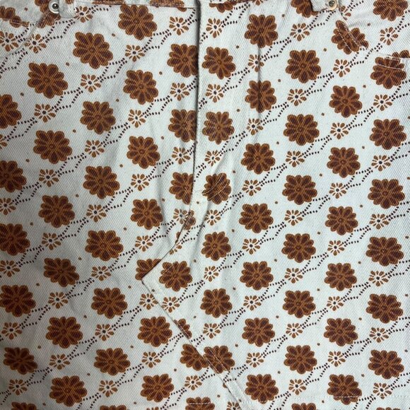 Forever 21 Women's M Denim Skirt White‎ Floral Retro 70s Style Mini High Waisted - Picture 3 of 4